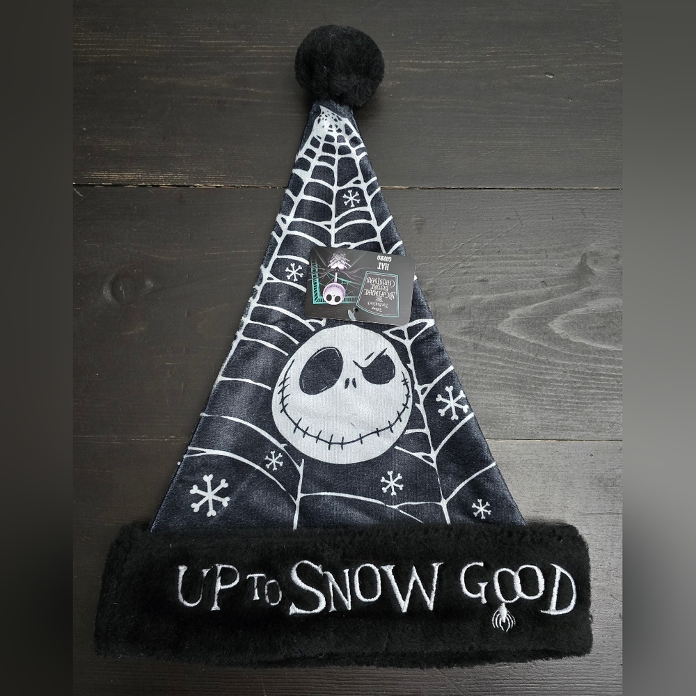 Disney Nightmare Before Christmas Jack Skellington Santa Hat "Up To Snow Good"